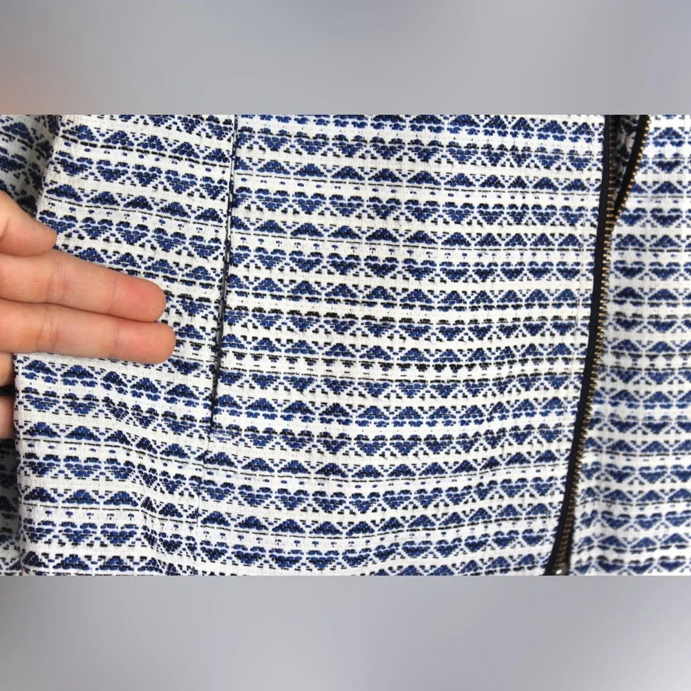 J. Crew Navy and White Heart Textured Jacquard Zip-Up Jacket Blazer
